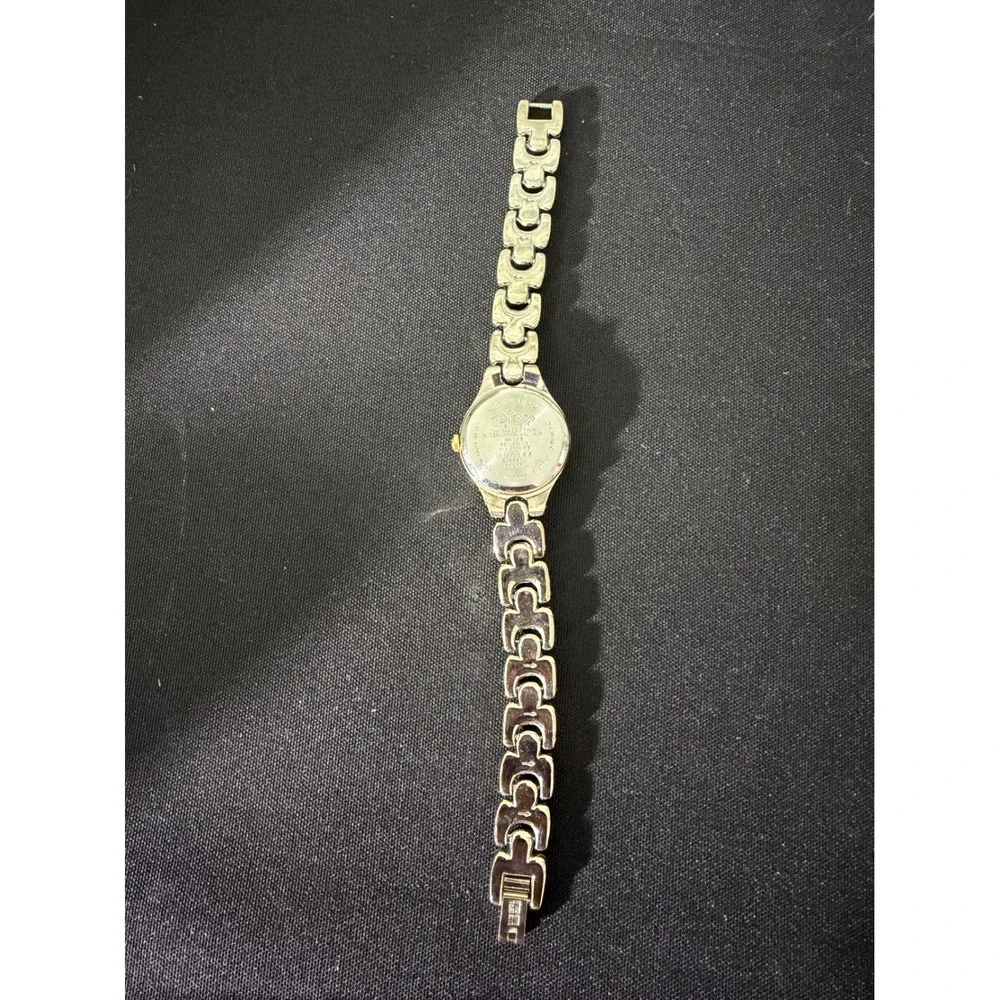 Disney Tinker Bell Watch MU0146 Silver Gold Two-Tone Rhinestone Bezel Blue Dial